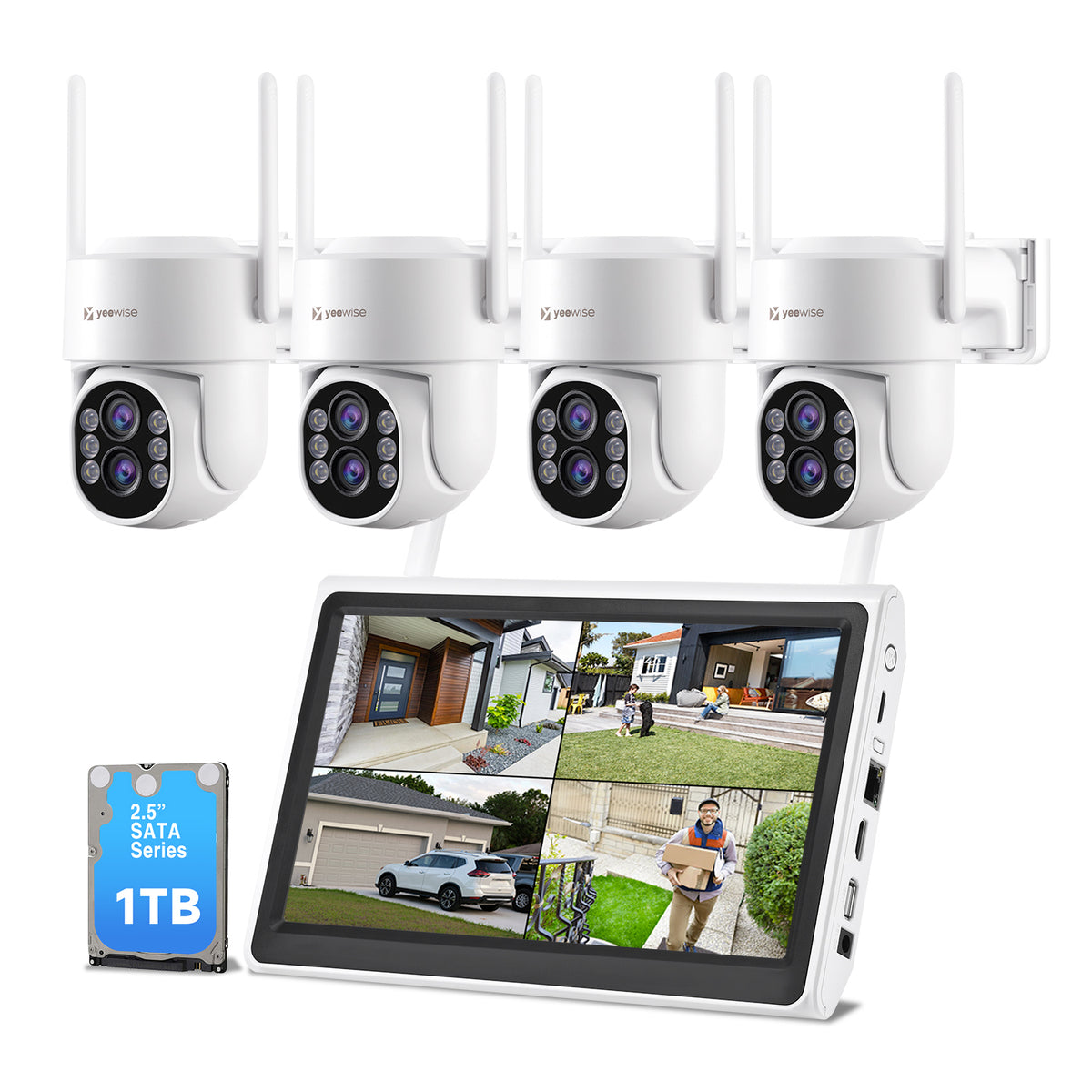 Yeewise 2K Dual Lens PTZ WiFi Security Camera System with Monitor